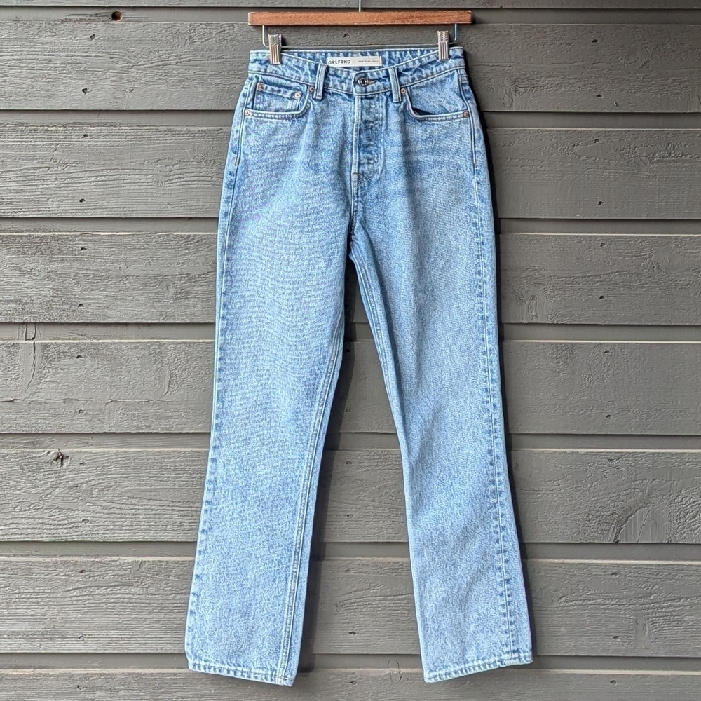 GRLFRND Karolina High Rise Straight Crop Jeans Size 24 100% Cotton Larchmont Blu